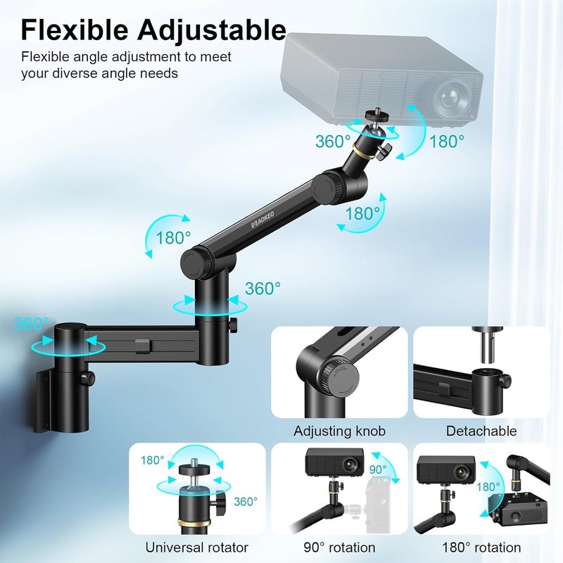 Aokeo Projector Wall Mount, 360° Adjustable Projector Stand Wall Mount for Cameras,projectors,VCRs,CCTV - Image 3